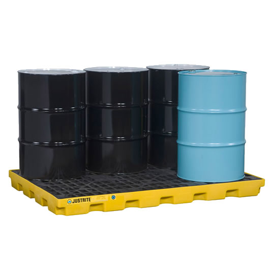 Centros de acumulación Justrite 28658 (Ex 28924) EcoPolyBlend™ para 6 tambores - Color amarillo