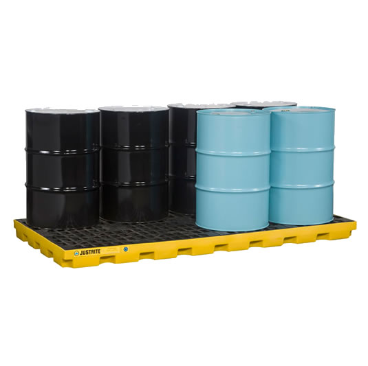Centros de acumulación Justrite 28660 (Ex AK28905) EcoPolyBlend™ para 8 tambores - Color amarillo